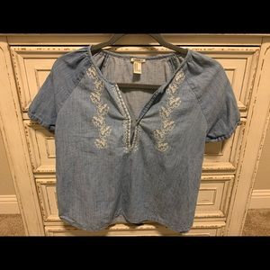 Baby blue and white blouse